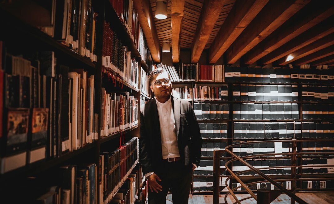 man in library
