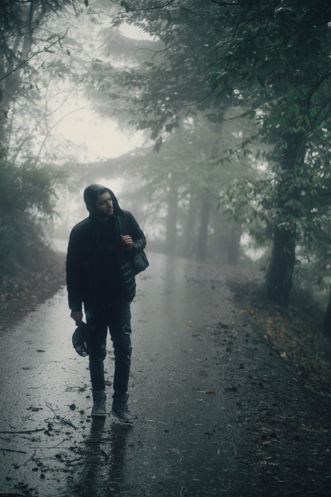 mysterious detective in rain